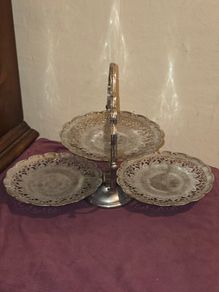 Vintage Silver Plate 3 Tier Folding Cake Stand