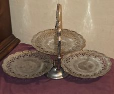 Vintage Silver Plate 3 Tier Folding Cake Stand