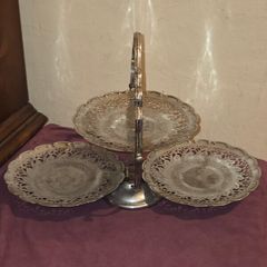 Vintage Silver Plate 3 Tier Folding Cake Stand