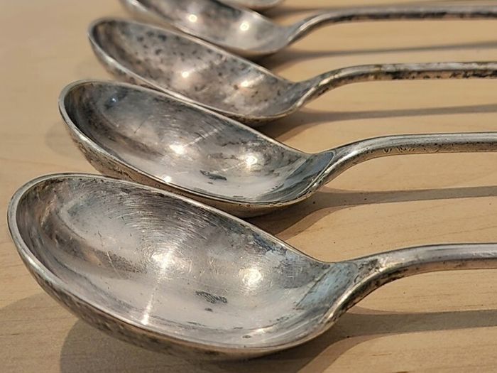 Antique XIX Century Nevada Silver Plated D&A (Daniel & Arter) Birmingham hallmarked Canteen Collectible Spoons Vintage Cutlery set of 6