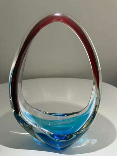 Vintage Art Glass Basket Bowl - Hand Blown
