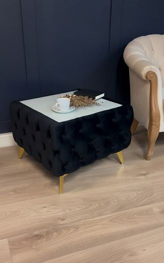 Sale !!! Chesterfield Velvet Square Coffee Table with Glass 63x63x45cm