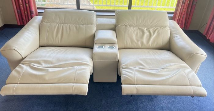Reclining Cinema Sofa Seats - off white leather