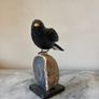 Hand-Carved Gemstone Blackbird on Crystal Geode Base Image 3