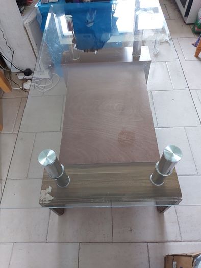 Glass Coffee Table with Timber Shelf, 109cm long x 60cm  wide x 56cm high