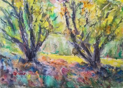 wild Atlantic way trees watercolour