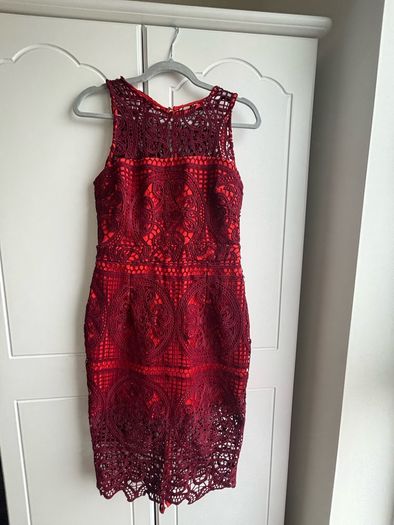 River Island New Burgundy Lace Midi Bodycon Dress