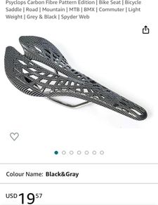 Psyclops Carbon Fibre Pattern Edition | Bike Seat | Bicycle Saddle | Road | Mountain | MTB | BMX | Commuter | Light Weight | Grey & Black | Spyder Web