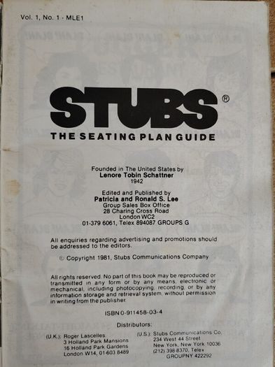 Vintage London Theatre Guide Lot - Stubbs Vol 1 No 1 & 1980 Transit Guide