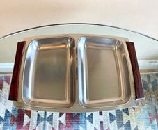 Mid Century Steel & Rosewood Serving Platter, Hong Kong, Vintage Danish Style