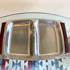 Mid Century Steel & Rosewood Serving Platter, Hong Kong, Vintage Danish Style