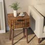 Fluted Nightstand Set of 2, Small End Table, Modern Coffee Table with Drawer, Solid Wood Legs, Retaining Chain, 35x27x53cm, for Bedroom and Small Spaces, Rustic Brown Image 4