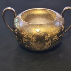 Sheffield Vintage Sugar Bowl Etched Antique Made in England Marked