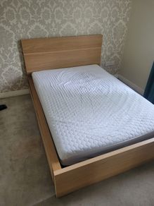 White Oak Ikea Malm double bed woth drawers