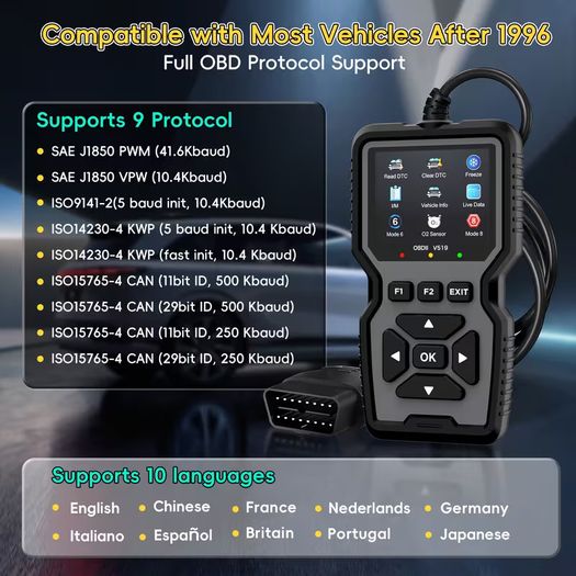 OBD2 Universal Car Diagnostic Scanner | Fault Code Reader | Multi-Language