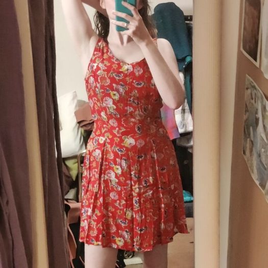 Vintage 1990s Dorothy Perkins red floral print grunge mini dress size 10 summer garden party festival holiday riot grrl