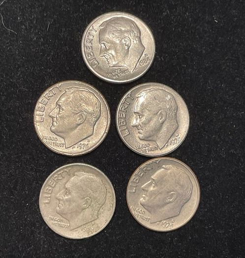 US American  dime coins 1965 1975 1976 1984 1990