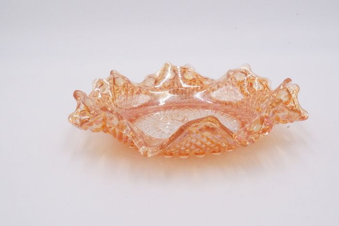 Orange Marigold Carnival Glass Waved Edge Bowl