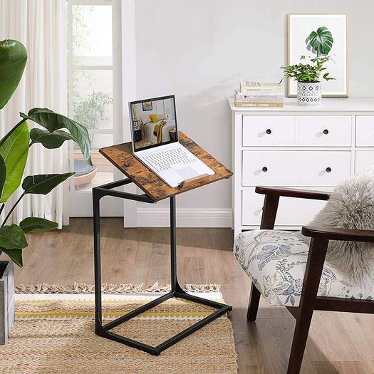 Side Table Laptop Table with Adjustable Surface Sofa Table Bedroom Living Room Simple Assembly Steel Frame Industrial Style Vintage Brown Black