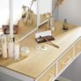 _Dressing Table with 3-Piece Folding Mirror, Steel Frame, Cosmetic Table with Stool, 3 Drawers, Natural White Image 3