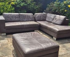 Premium Dark Brown Leather Corner Sofa & Matching Storage Ottoman