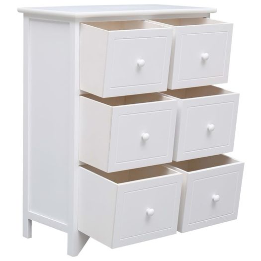 Side Cabinet with 6 Drawers White 60x30x75 cm Paulownia Wood