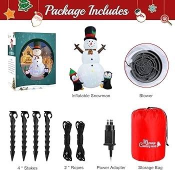 8FT Christmas Inflatable Outdoor Decorations, Christmas Inflatable Snowman with Two Penguins, Built-in Rotating LED Light for Outdoor Indoor, Garden, Patio, Lawn, Xmas Party
