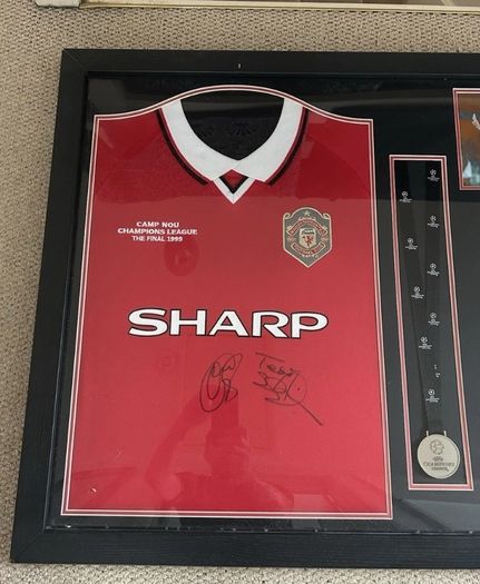 Man Utd 1999 Treble winning champions league jersey signed by Sheringham & Solskjaer