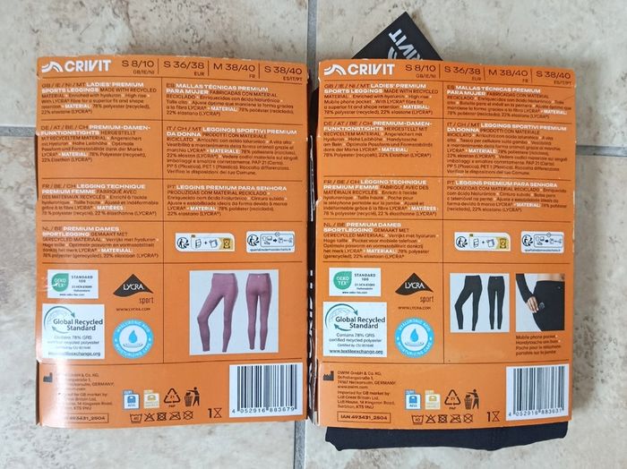 2x Crivit Ladies' Premium Sports Leggings Pink & Black S EUR 36/38 GB 8/10 Lidl
