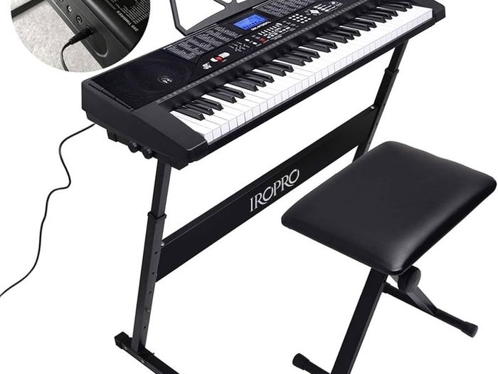 61 Key Electronic Keyboard Piano with Music Stand, Digital Piano Bench, Lighted Keyboard, Music Keyboard with Headphones for Beginner, MP3/Recorder/Bluetooth, Music Keyboard