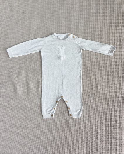 The Little White Company Organic Cotton Bunny Pom-Pom Knitted Romper 6-9 Months