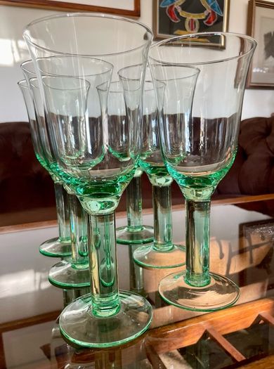 Tall Vintage Artisan Green Wine Water Glasses Sweden 1990s