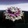 9K Gold Ruby and Gemstone Set Floral Motif Ladies Cluster Ring Set in 9 Carat Yellow Gold 375 Ring Size P - 3,76g Image 4