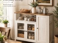 main image for ad Industrial Storage Cabinet With Glass Doors Rustic Sideboard Kitchen Cupboard Living Room Storage Cabinet