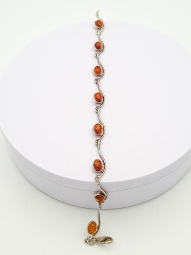 Vintage 925 Sterling Silver & Natural Baltic Amber Minimalist Bracelet