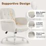 Home Office Desk Chair, Comfy Upholstered Fuzzy Vanity Chair with Wheels and Arms, Teddy Velvet Cute Adjustable Swivel Computer Seat for Living Room, Bedroom, Make Up and Salon, White Image 4
