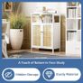 Bamboo Cabinet, Rattan Storage Cabinet with Doors, Freestanding Floor Cupboard for Bathroom, Living Room, Hallway, White Image 4