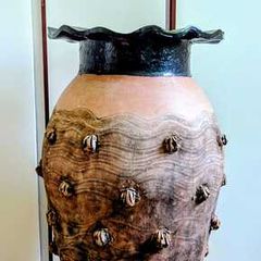 Large Vintage Irish Studio Pottery Floor Vase  Unique Hand-Built Coil Pot
