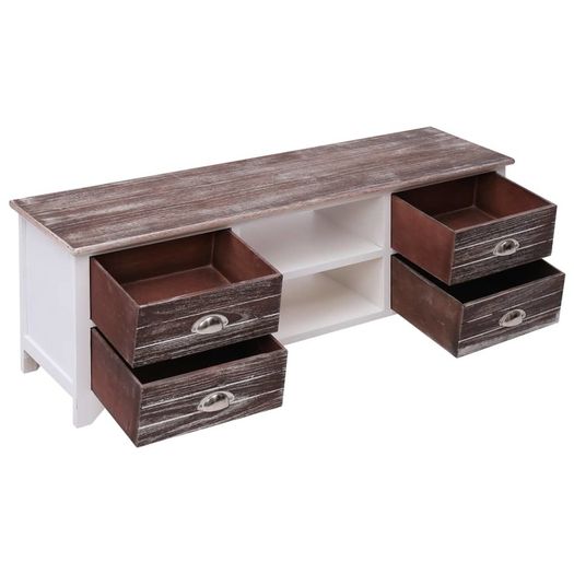 TV Cabinet White and Brown 115x30x40 cm Paulownia Wood