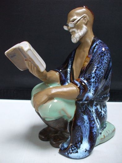 SALE!  Vintage Chinese Glazed Shiwan Mudman figurine - Scholar Reading