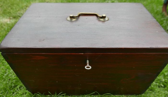 Vintage Wooden Box with Brass Handle and Key 16"x!0"x10"