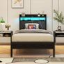 Single Bed Frame with LED Lights Storage Upholstered Headboard and Charging Station Image 9