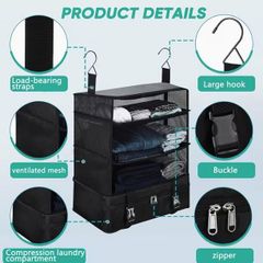 Portable Hanging Travel Rack Expandable Packing Cube Organizer with Hanging Hooks