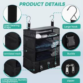 Portable Hanging Travel Rack Expandable Packing Cube Organizer with Hanging Hooks