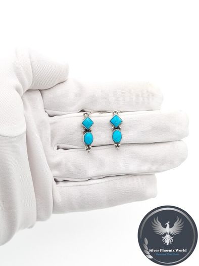 Vintage 925 Sterling Silver & Turquoise Tribal Earrings