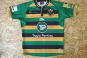 FREE POST Northampton Rugby Jersey  - Excellent Condition - Shirt Black Yellow Green Burrda Small England Rugby Union