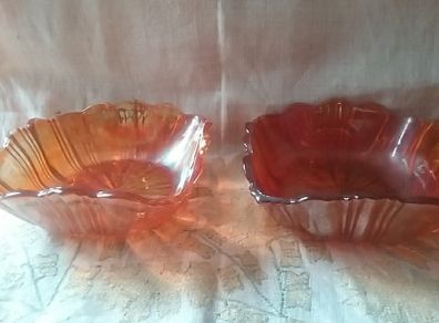 Two Good Square Carnival Glass Serving Dishes
