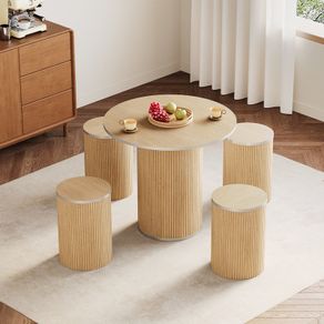 Round Dining Table with 4 Stools