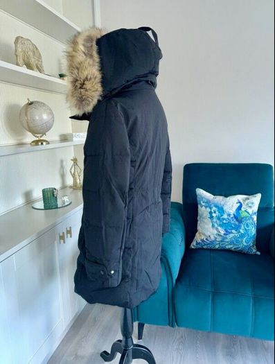 Black Hooded Long Winter Coat from Zara. Size Small UK 8 / EU 36