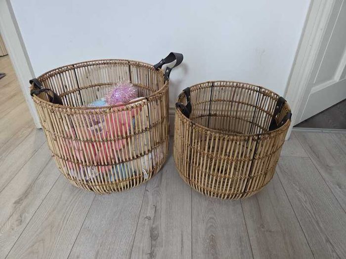 Nesting Wicker Baskets with leather handles x 2